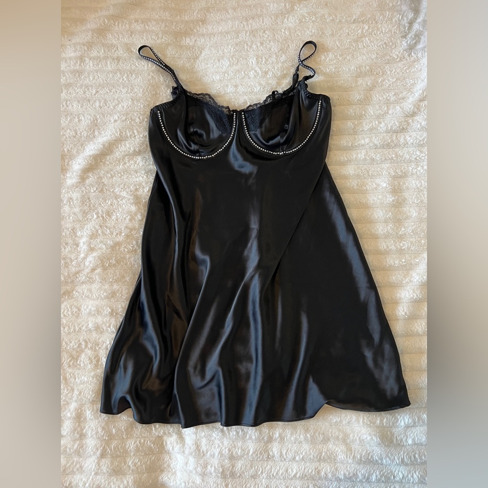Victoria's Secret Black Satin rhinestone babydoll xl